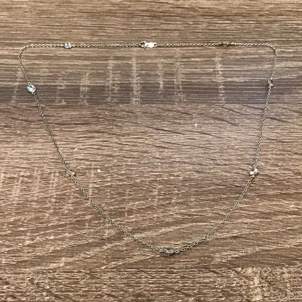 Sterling Silver Bezel Set Clear Stone Stations Chain Necklace 20